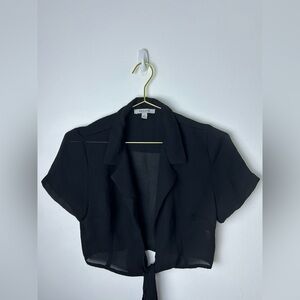 Papaya Black Sheer Tie-Front Blouse